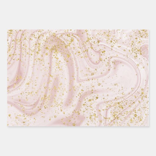 Rosa und weißer Marmor Swirl Gold Glitzer Geschenkpapier Set (Vorderseite)