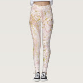 Rosa und weißer Marmor Swirl Gold Glitzer Leggings (Vorderseite)