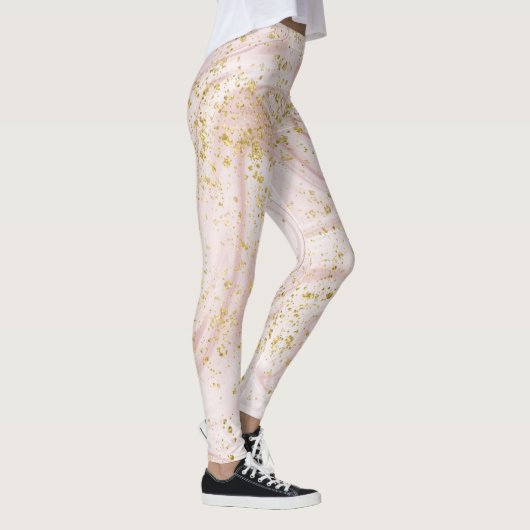 Rosa und weißer Marmor Swirl Gold Glitzer Leggings (Rechts)