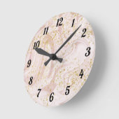 Rosa und weißer Marmor Swirl Gold Glitzer Runde Wanduhr (Winkel)