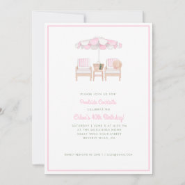 Rosa und weißer Pool Umbrett & Stühle | Pool-Party Einladung