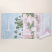 Rosa und weißer Regenschirm am Pool Strandtuch (Vorderseite)