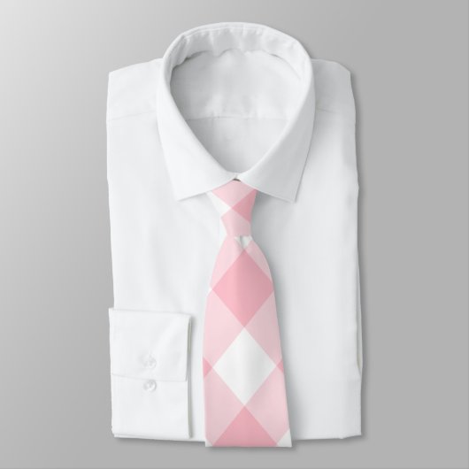 Rosa und weißer Riese Diagonal Gingham Neck Tie Krawatte (Gebunden)