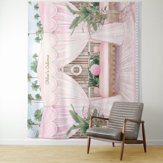 Rosa und weißer Sommer Pool Cabana Wandteppich (Beispiel)