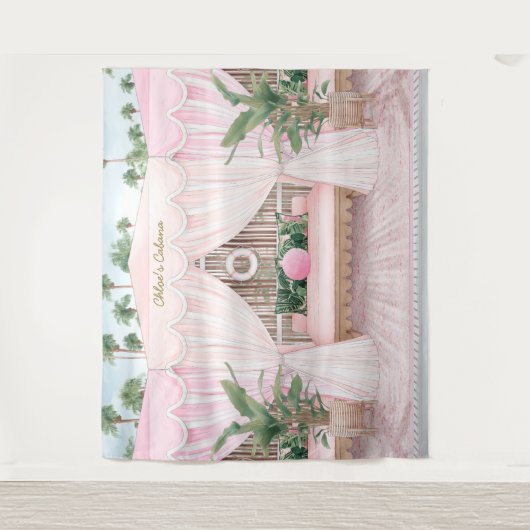 Rosa und weißer Sommer Pool Cabana Wandteppich (Vorderseite)