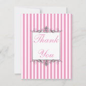 Rosa und weißer Streifen mit Silber danken Ihnen Dankeskarte (Vorderseite)