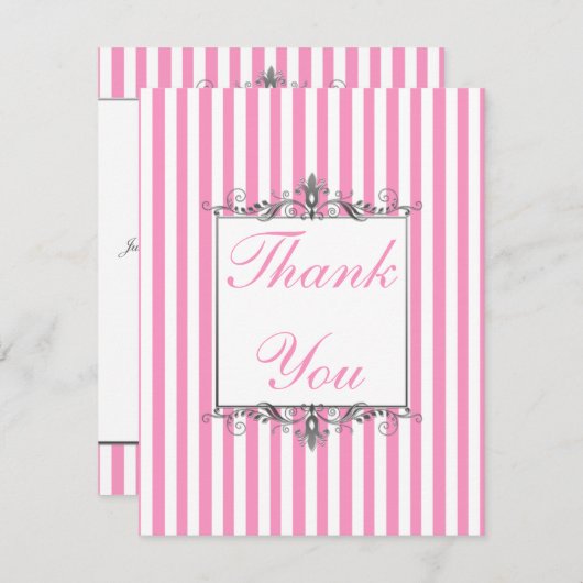 Rosa und weißer Streifen mit Silber danken Ihnen Dankeskarte (Vorne/Hinten)