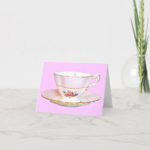 Rosa und weißer Tee-Cup mit Rose Karte