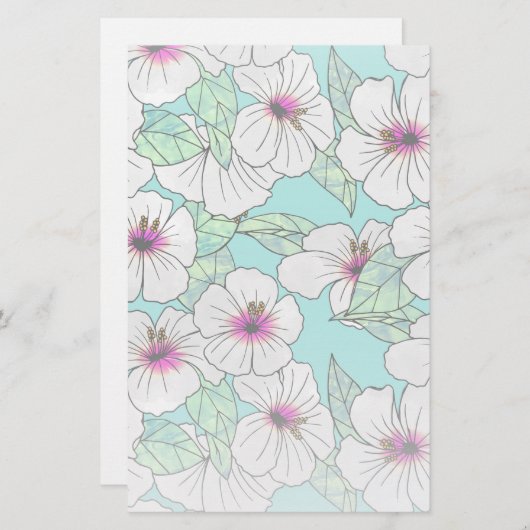 Rosa und weißer tropischer Hibiskus Blumenmuster Briefpapier (Vorne/Hinten)