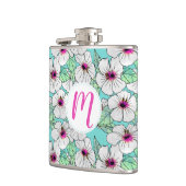 Rosa und weißer tropischer Hibiskus Blumenmuster Flachmann (Links)