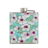 Rosa und weißer tropischer Hibiskus Blumenmuster Flachmann (Rückseite)