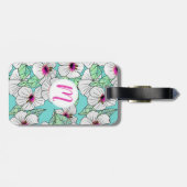 Rosa und weißer tropischer Hibiskus Blumenmuster Gepäckanhänger (Rückseite horizontal)