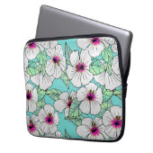 Rosa und weißer tropischer Hibiskus Blumenmuster Laptopschutzhülle (Vorderseite Links)