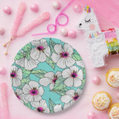 Rosa und weißer tropischer Hibiskus Blumenmuster Pappteller (Party)