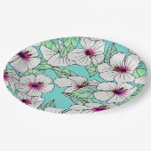 Rosa und weißer tropischer Hibiskus Blumenmuster Pappteller (Schrägansicht)