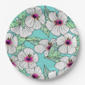 Rosa und weißer tropischer Hibiskus Blumenmuster Pappteller (Vorderseite)