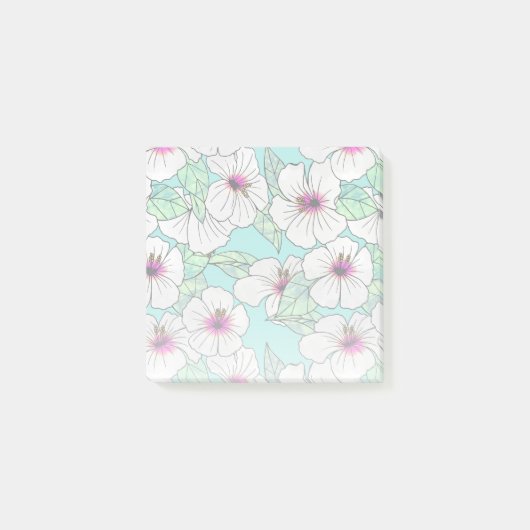 Rosa und weißer tropischer Hibiskus Blumenmuster Post-it Klebezettel (Vorderseite)