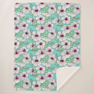 Rosa und weißer tropischer Hibiskus Blumenmuster Sherpadecke