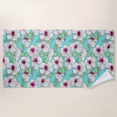 Rosa und weißer tropischer Hibiskus Blumenmuster Strandtuch (Vorderseite)