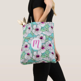 Rosa und weißer tropischer Hibiskus Blumenmuster Tasche