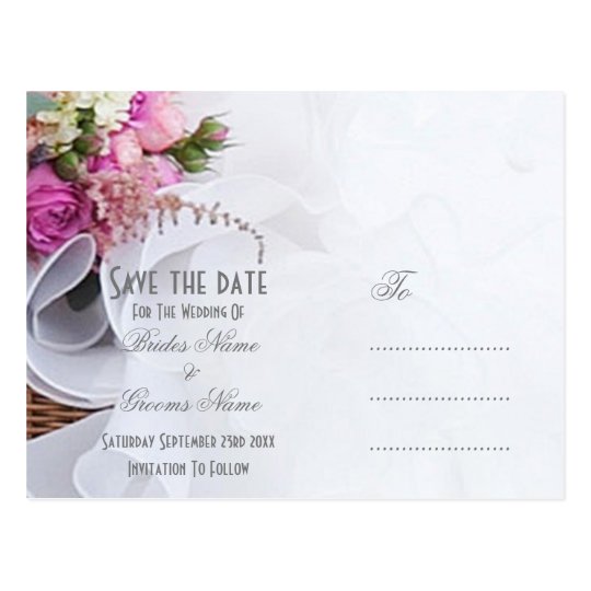 Rosa- und weißerblumenhochzeit Posy Save the Date Postkarte