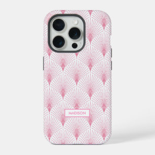 Rosa und weißes Art Deco Muster Monogramm iPhone 15 Pro Hülle