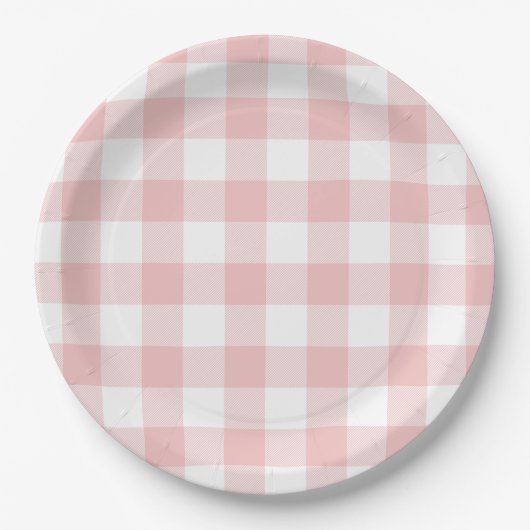Rosa und Weißes Buffalo Kariert Gingham Pappteller (Vorderseite)
