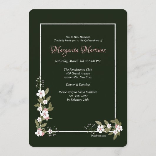 Rosa und weißes Dogwood Quinceñera Einladung (Rückseite)