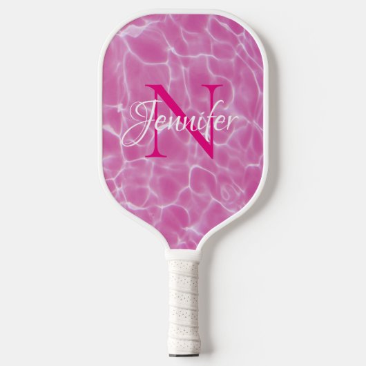 Rosa und weißes Foto des Schwimmbads Chic Monogram Pickleball Schläger (Vorderseite)