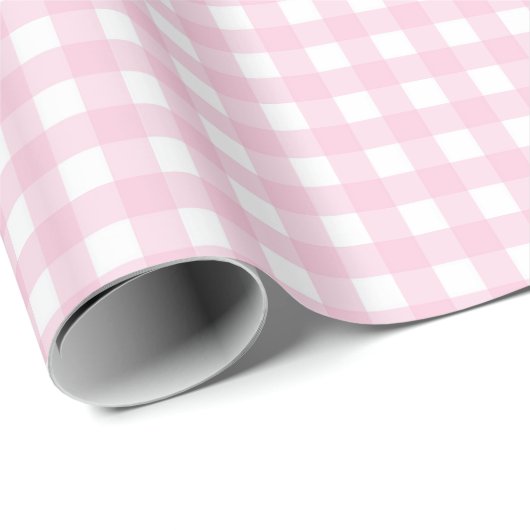 Rosa und weißes Gingham Geschenkpapier (Rolleneckpunkt)