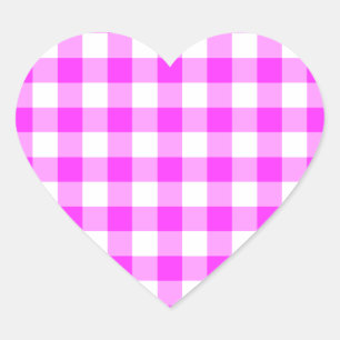 Rosa und weißes Gingham-Muster Herz-Aufkleber