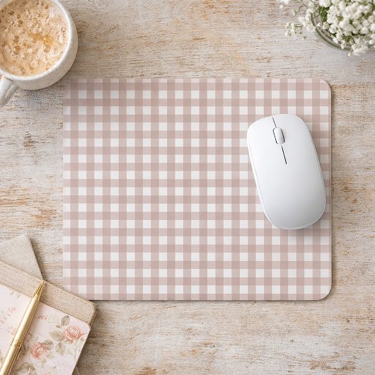 Rosa und weißes Gingham-Muster Pastell-Kariert Mousepad