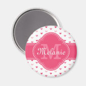 rosa und weißes Herzmuster mit Monogramm Magnet (Vorderseite/Rückseite)