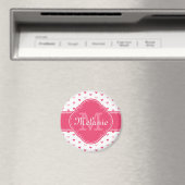 rosa und weißes Herzmuster mit Monogramm Magnet (In Situ (Geschirrspüler))