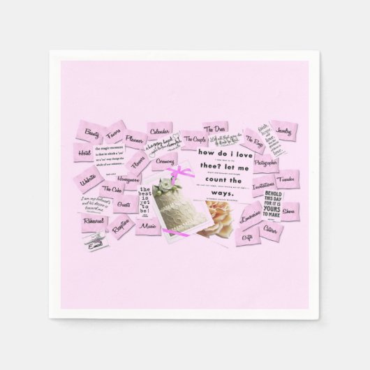 Rosa und weißes Hochzeitspapier Napkins Serviette (Vorderseite)