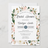 Rosa und weißes Magnolienbogen-Brautparty Einladung (Vorderseite)
