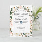 Rosa und weißes Magnolienbogen-Brautparty Einladung (Stehend Vorderseite)