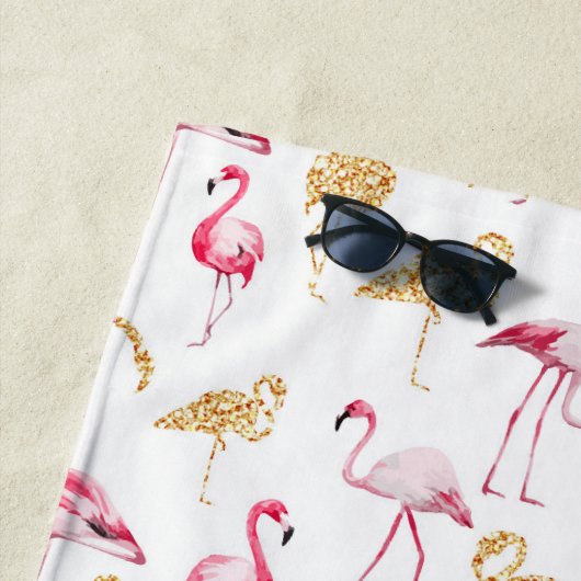 Rosa und weißes, Monogramm, Flamingomuster Strandtuch (Beispiel)