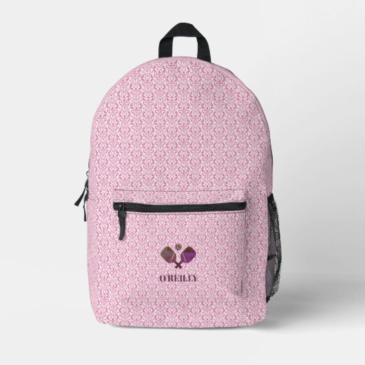 Rosa und weißes Muster Modernes Monogramm-Pickleba Bedruckter Rucksack (Vorderseite)
