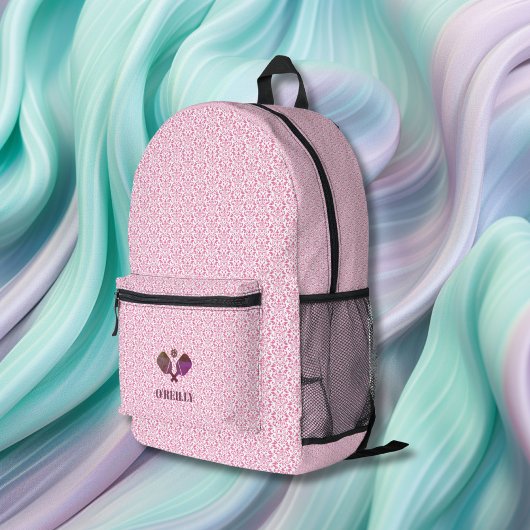 Rosa und weißes Muster Modernes Monogramm-Pickleba Bedruckter Rucksack