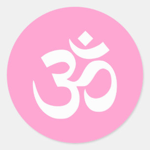 Rosa und weißes Om-Symbol Runder Aufkleber