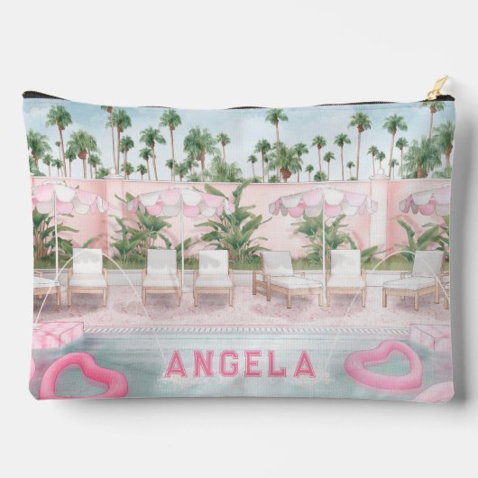 Rosa und weißes Party am Pool Zubehörtasche (Rückseite)