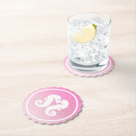 Rosa und weißes Seepferd Hochzeitsfeier Untersetze Untersetzer (Vor Ort)