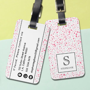 Rosa und weißes Terrazzo-Muster mit Monogramm Gepäckanhänger