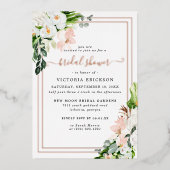 Rosa und weißes tropisches Brautparty Folieneinladung (Vorderseite)