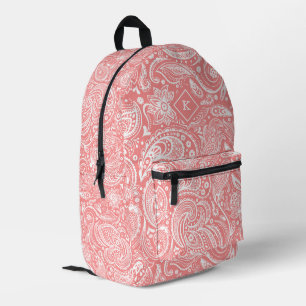 Rosa und weißes vintage Paisley-Muster Monogramm Bedruckter Rucksack