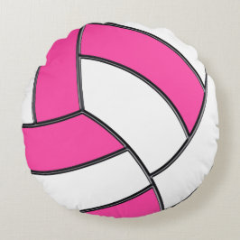 Rosa und weißes Volleyball-Kissen mit Namen, Zahl Rundes Kissen