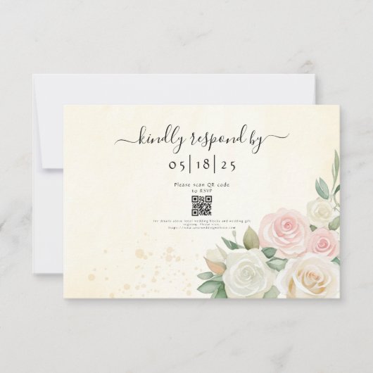 Rosa- und Weißrosenblüten RSVP Karte (Vorderseite)