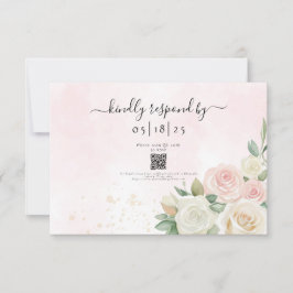 Rosa- und Weißrosenblüten RSVP Karte
