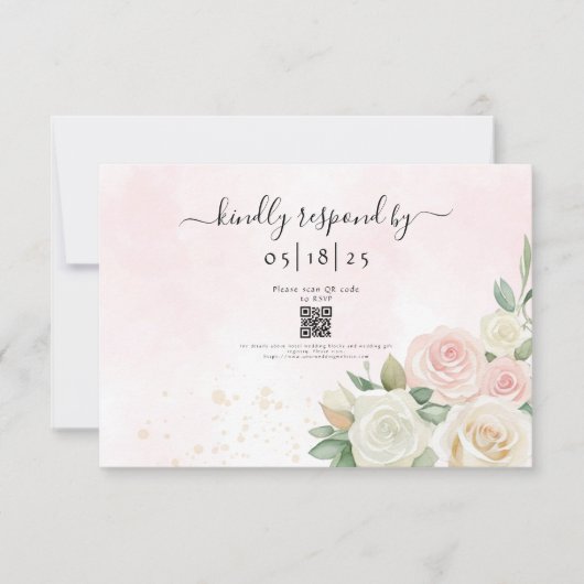Rosa- und Weißrosenblüten RSVP Karte (Vorderseite)
